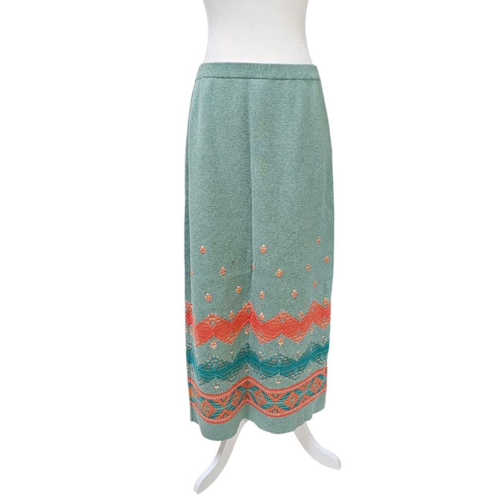 Pendleton 100% cotton thick knit maxi skirt embroidered detailed hem